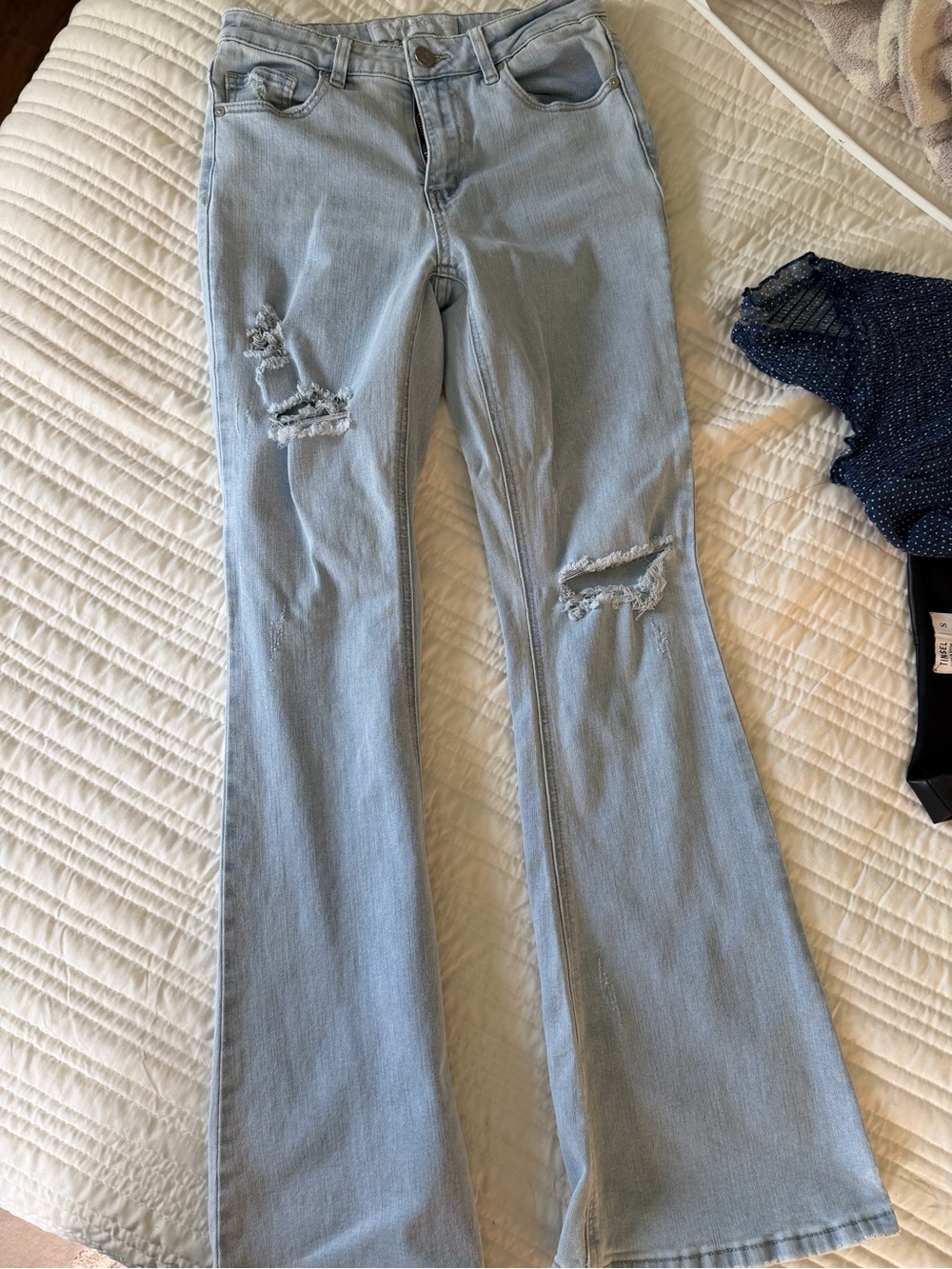 Indigo Rein Light Blue Distressed Flare Jeans